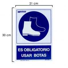 Cartel obligatorio uso de botas 30x21 cm.
