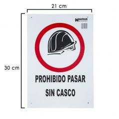 Cartel prohibido pasar sin casco 30x21 cm.