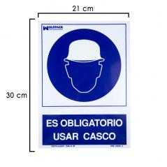 Cartel obligatorio usar casco 30x21 cm.