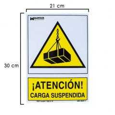 Cartel peligro carga suspendida 30x21 cm.