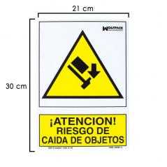 Cartel riesgo caida de objetos 30x21 cm.