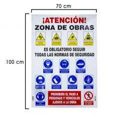 Cartel combinado normas obra 100x70 cm.