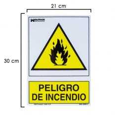Cartel peligro de incendio 30x21 cm.