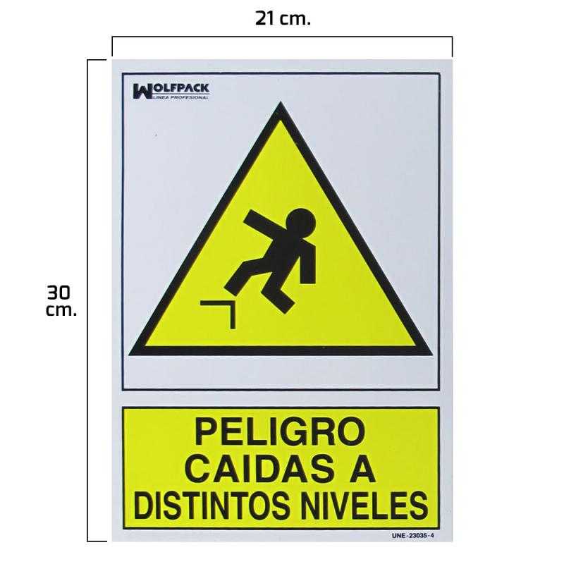 Cartel peligro caidas a distintos niveles 30x21