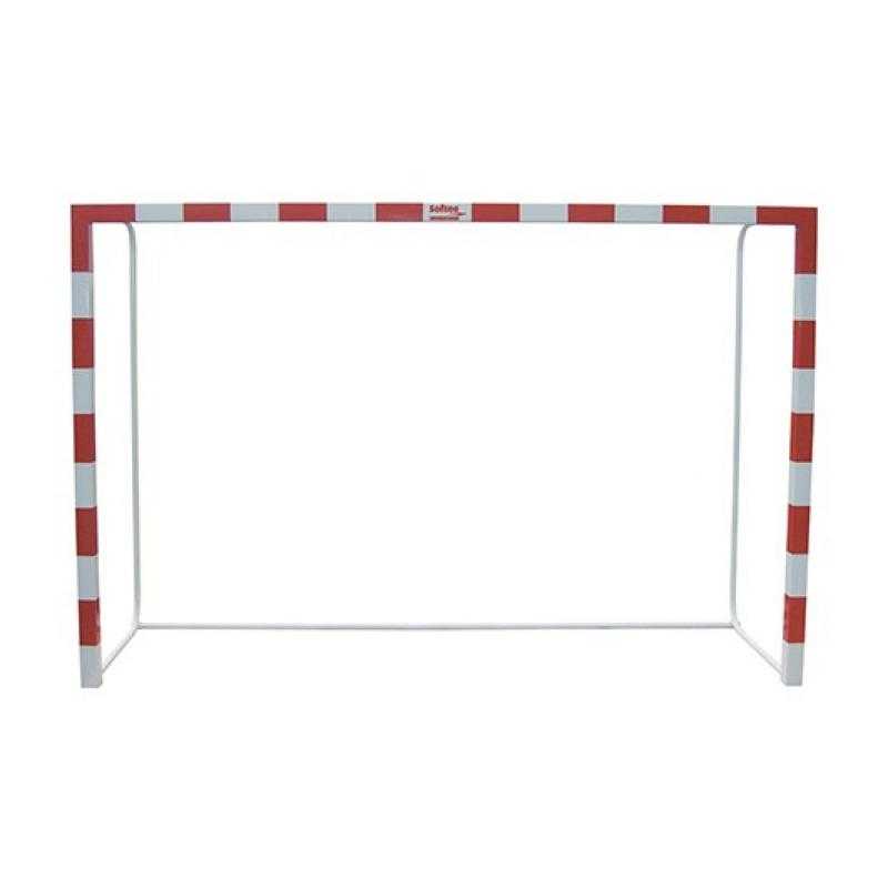 Juego porterías fútbol sala/balonmano metálicas trasladables 80x80mm con base de tubo redondo