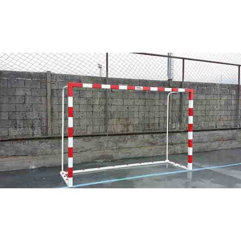 Juego porterías fútbol sala/balonmano aluminio trasladables 80x80mm con base 80x40mm