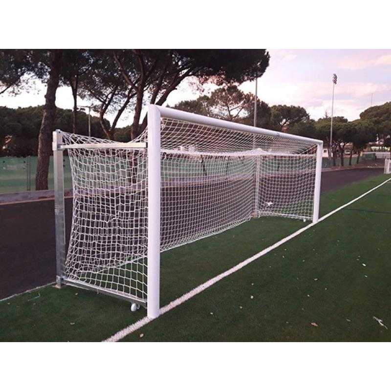Juego porterías aluminio fútbol 11 120x100 abatibles con arquillos galvanizados en caliente
