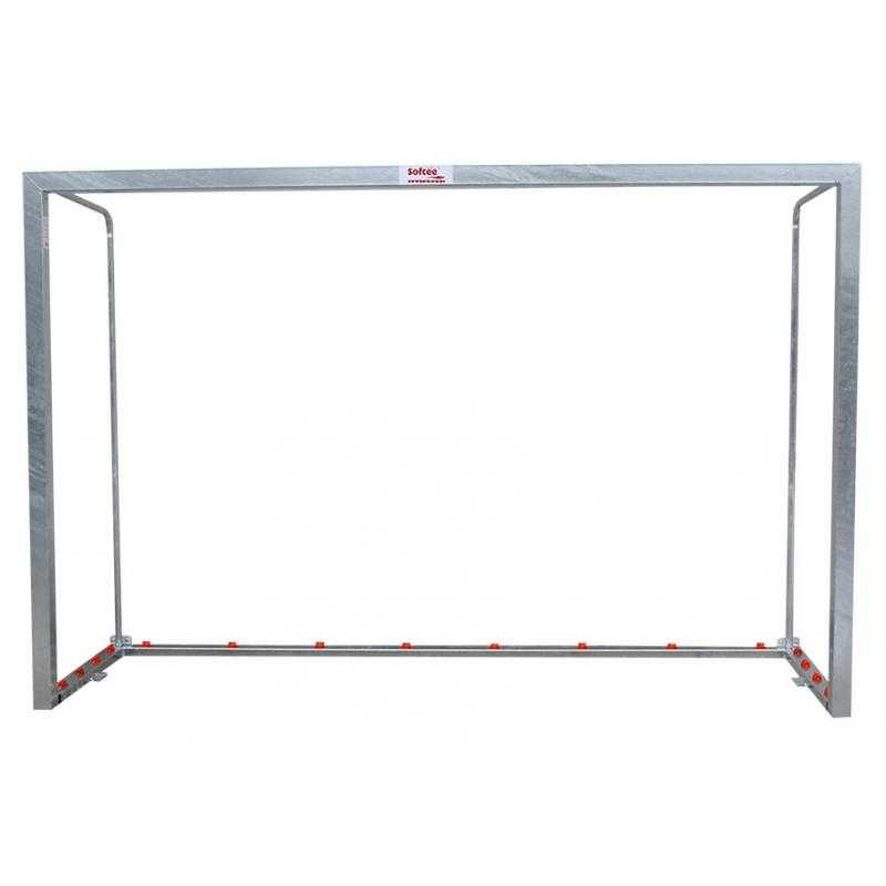 Juego porterías galvanizadas fútbol sala/balonmano metálicas trasladables 80x80mm con base 80x40mm
