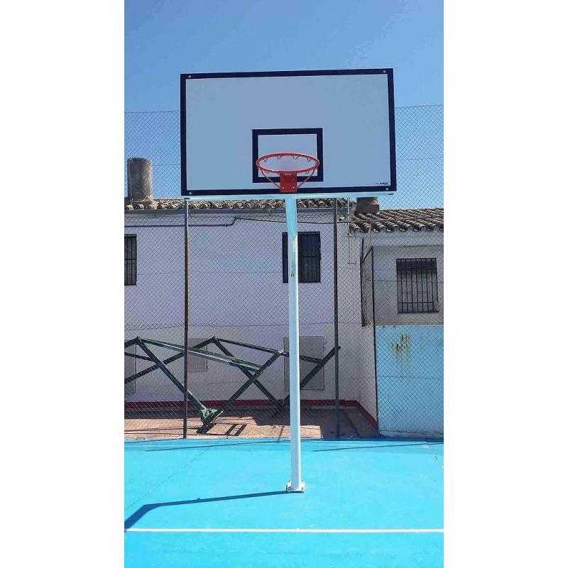 Juego canastas baloncesto monotubo new tubo 114 mm fijas -sin tablero, aro- con base de anclaje