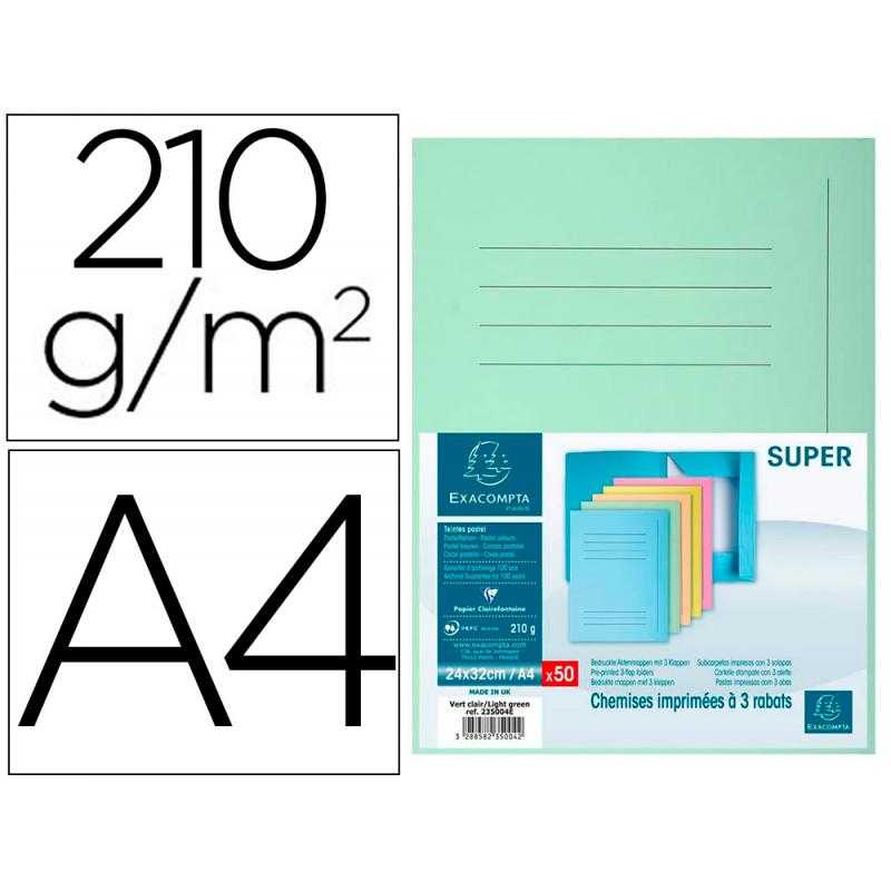 Subcarpeta cartulina con 3 solapas exacompta din a4 impresa verde claro 210 gr
