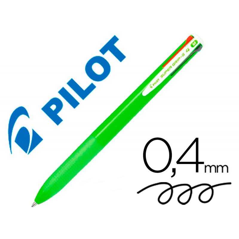 Bolígrafo pilot super grip g 4 colores retráctil sujecion de caucho tinta base de aceite cuerpo color verde