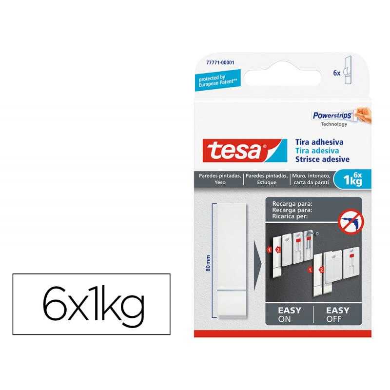 Tira autoadhesiva tesa doble cara powerstring transparente sujecion hasta 1 kg recambio blister de 6 unidades
