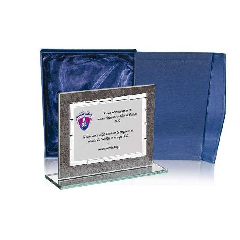Placa homenaje cristal+estuche