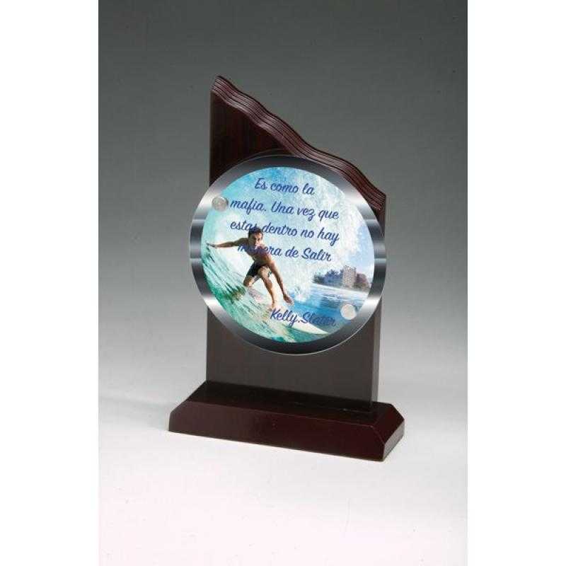 Trofeo madera + cristal especial sublimación