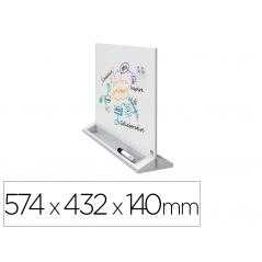 Pizarra blanca nobo cristal magnética sobremesa doble caracon caballete imanes y rotulador 574x432x140 mm