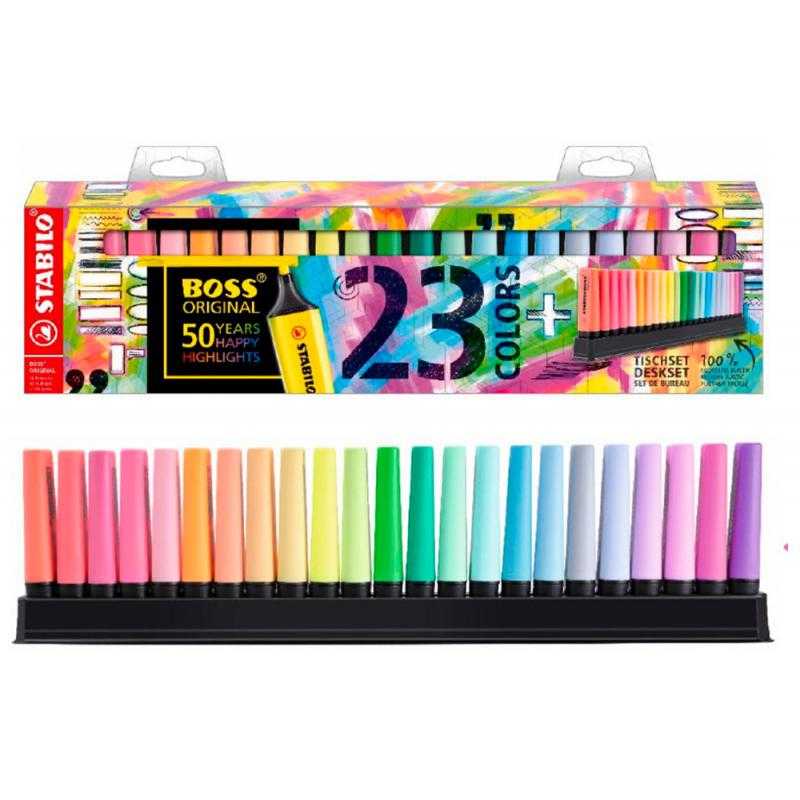 Rotulador stabilo boss fluorescente 70 deskset estuche de 23 unidades colores surtidos