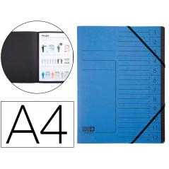 Carpeta exacompta clean safe clasificadora 12 departamentos din a4 con gomas cartón azul