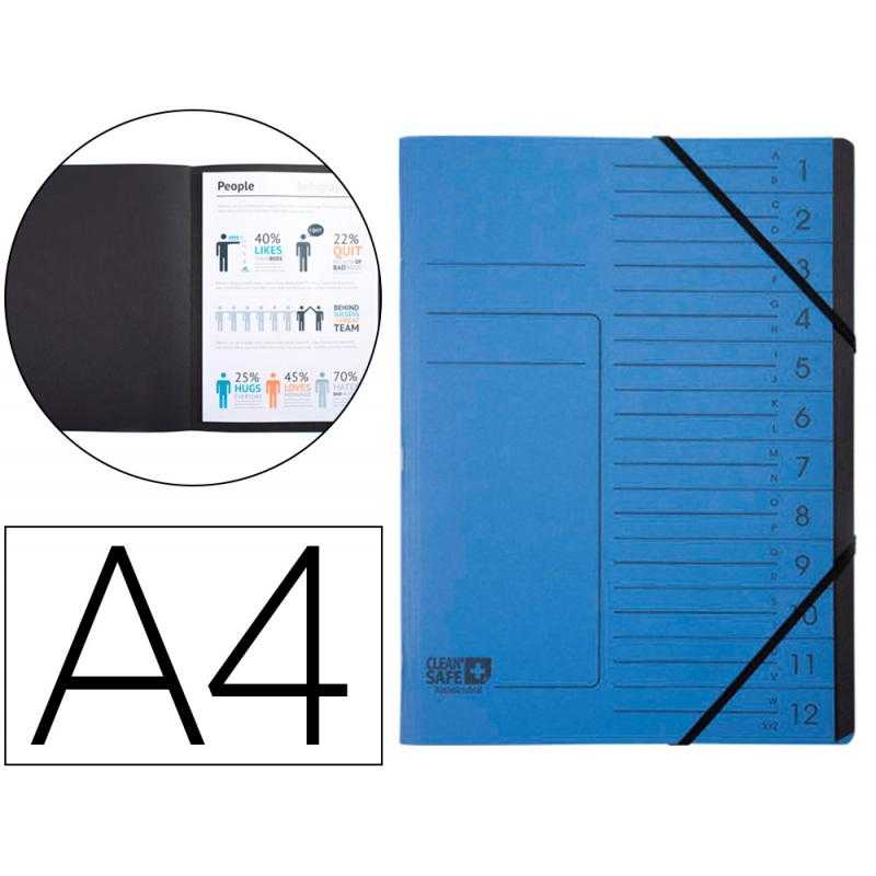 Carpeta exacompta clean safe clasificadora 12 departamentos din a4 con gomas cartón azul