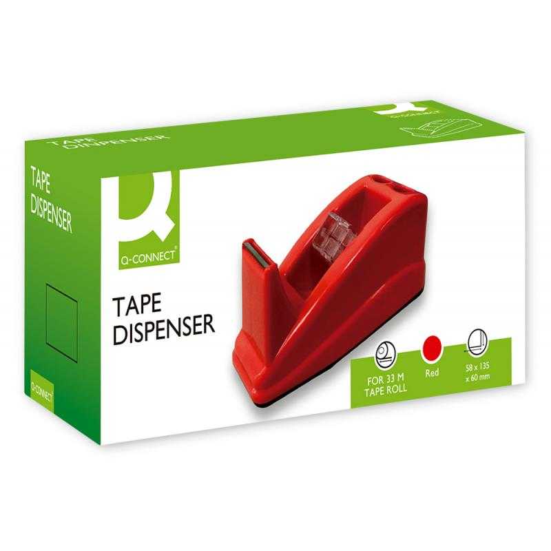 Portarrollo sobremesa q-connect plástico para cinta de 33 mt color rojo 135x58x60 mm
