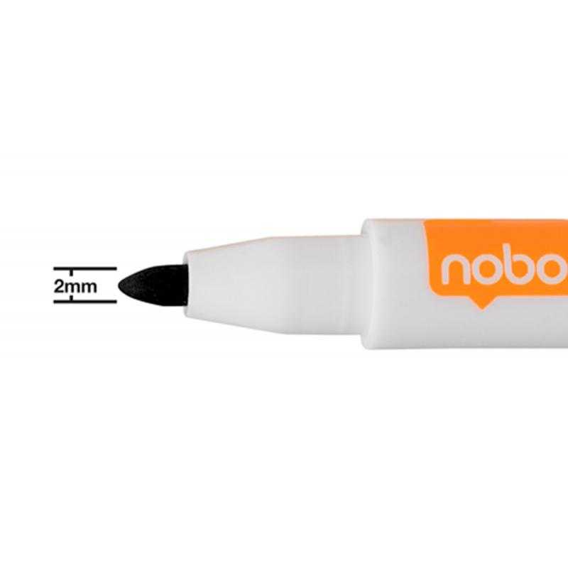 Rotulador nobo mini con borrador para pizarra blanca color negro punta redonda 2 mm pack de 6 unidades