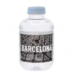 Botella de agua personalizada 25cl rpet reciclada. etiqueta papel a todo color. tapón azul