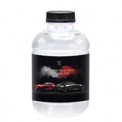 Botella de agua personalizada 25cl rpet reciclada. etiqueta papel a todo color. tapón negro
