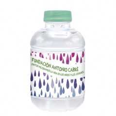 Botella de agua personalizada 25cl rpet reciclada. etiqueta papel a todo color. tapón verde