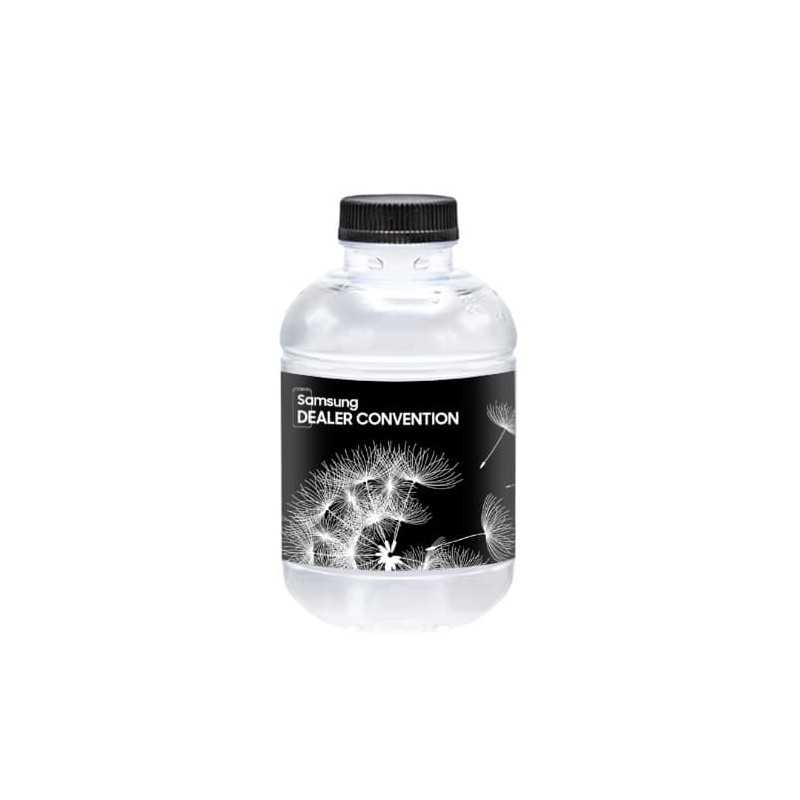 Botella de agua personalizada 25cl rpet reciclada. etiqueta plástico a todo color. tapón negro