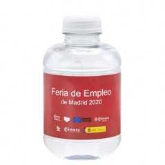Botella de agua personalizada 25cl rpet reciclada. etiqueta plástico todo color. tapón transparente