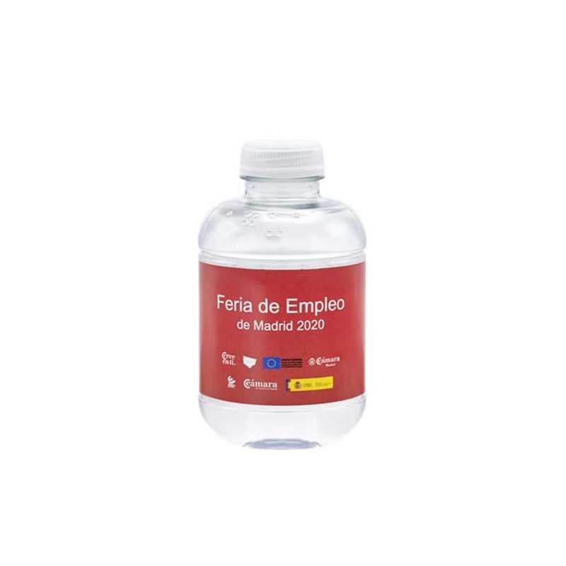 Botella de agua personalizada 25cl rpet reciclada. etiqueta plástico todo color. tapón transparente