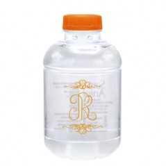 Botella de agua personalizada 25cl rpet reciclada. impresión un color en la botella. tapón naranja