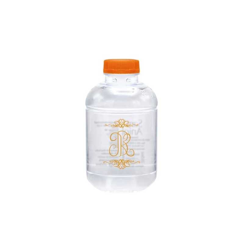 Botella de agua personalizada 25cl rpet reciclada. impresión un color en la botella. tapón naranja