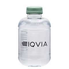 Botella de agua personalizada 25cl rpet reciclada. impresión un color en la botella. tapón verde