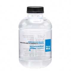 Botella de agua personalizada 25cl rpet reciclada. impresión dos colores en la botella. tapón negro