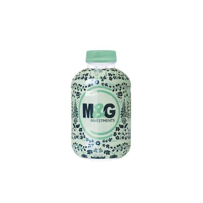 Botella de agua personalizada 25cl rpet reciclada. sleeve-funda completa a todo color. tapón verde