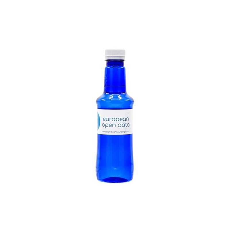 Botella azul de agua alzola personalizada 33 cl. etiqueta papel a todo color. tapón blanco