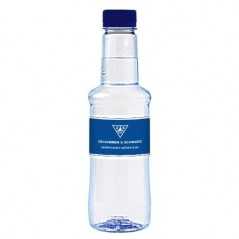 Botella transparente de agua alzola personalizada 33 cl. etiqueta papel a todo color. tapón azul