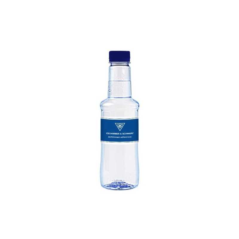 Botella transparente de agua alzola personalizada 33 cl. etiqueta papel a todo color. tapón azul