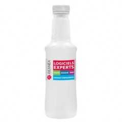 Botella blanca de agua alzola personalizada 33cl. etiqueta plástico a todo color. tapón blanco