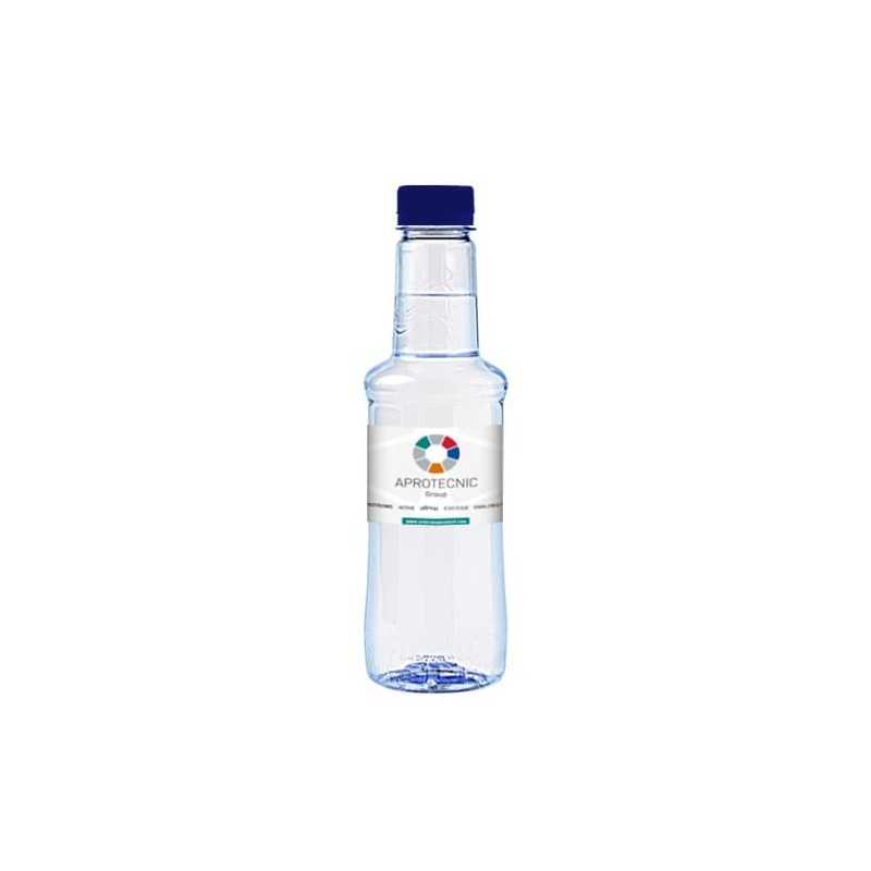Botella transparente de agua alzola personalizada 33cl. etiqueta plástico a todo color. tapón azul