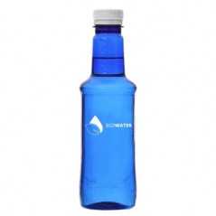 Botella azul agua Alzola personalizada 33 cl. impresión directa un color en la botella. tapón blanco