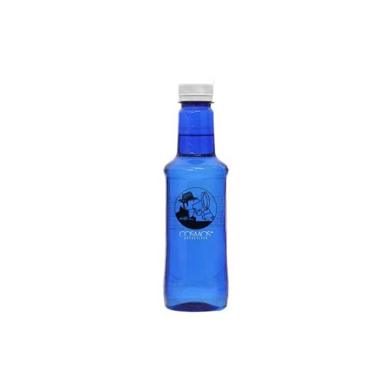 Botella azul agua Alzola personalizada 33 cl. impresión directa dos colores en botella. tapón blanco