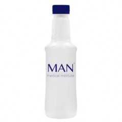 Botella blanca agua alzola personalizada 33cl. impresión directa un color en la botella. tapón azul