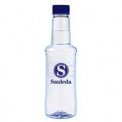 Botella transparente agua alzola personalizada 33 cl. impresión directa un color. tapón azul marino