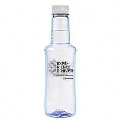 Botella transparente agua alzola personalizada 33 cl. impresión un color en la botella. tapón blanco
