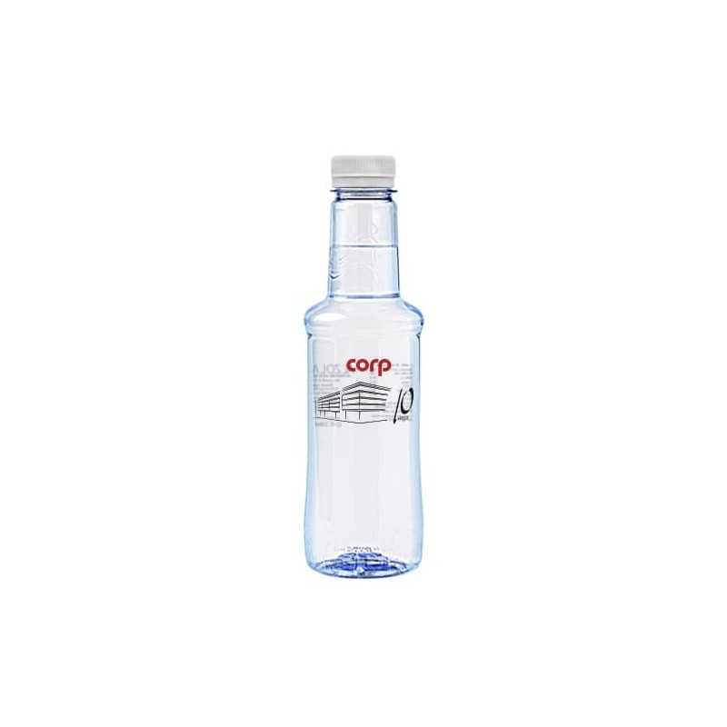 Botella transparente agua alzola personalizada 33 cl. impresión directa a dos colores. tapón blanco