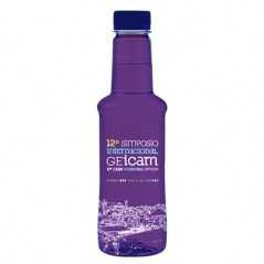 Botella transparente agua alzola personalizada 33cl. sleeve-funda completa a todo color. tapón azul