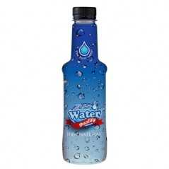 Botella transparente agua alzola personalizada 33 cl. sleeve-funda completa a todo color. tapón negro