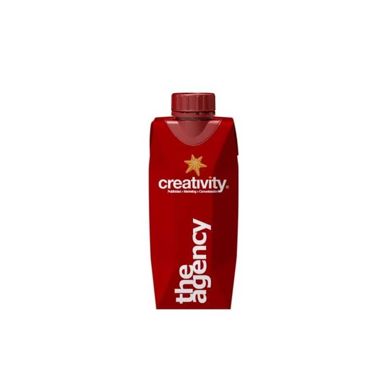 Brick de agua personalizado 33 cl. área completa a todo color. tapón rojo origen vegetal