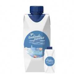 Brick de agua blanco personalizado 33 cl. adhesivo a todo color, una cara. tapón azul origen vegetal
